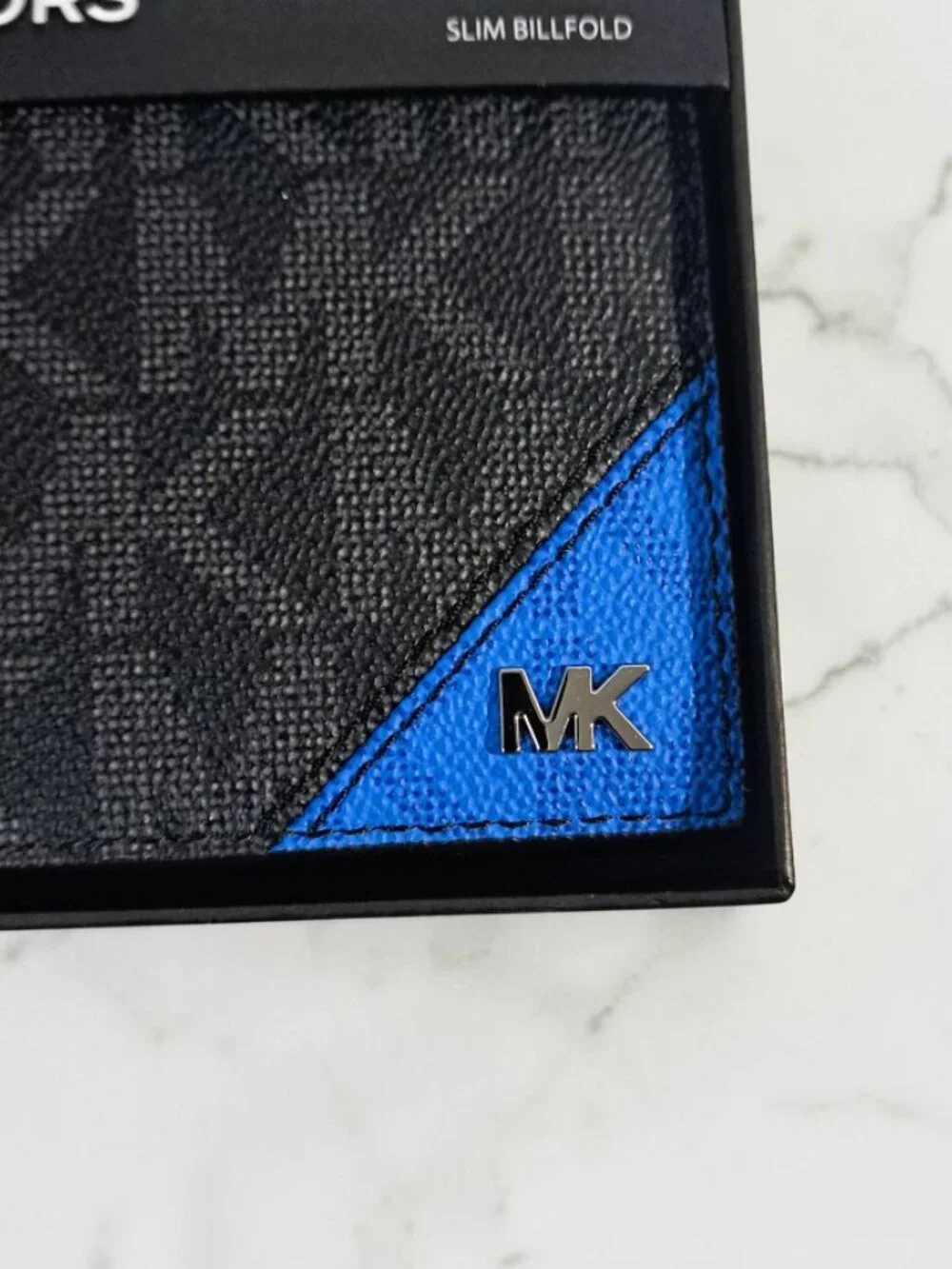Michael Kors Men’s Black & Blue Card Case Wallet with Metallic Logo NWT